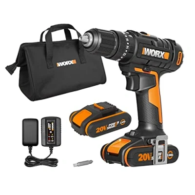 Abbildung von WORX WX370.1 Akku Schlagbohrschrauber 20V 50Nm, 2 Gang Getriebe &amp; LED Licht zum Schrauben, Bohren Schlagbohren 2x 2Ah Akkus Ladegerät, 13 mm