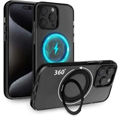 Abbildung von MyGadget Hülle für Apple iPhone 14 Pro Max [ kompatibel mit MagSafe und 360 Ständer] magnetische Hybrid Handyhülle Rückseite Hart Rand Silikon ] Schwarz