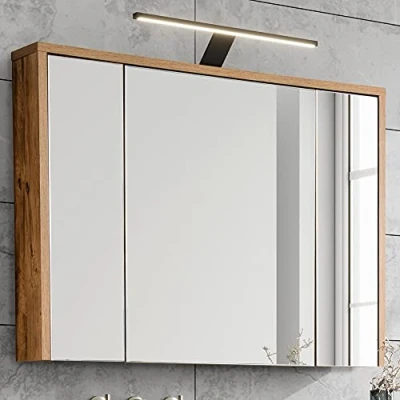 Abbildung von Lomadox Spiegelschrank HARLOW 56 Badezimmer mit Beleuchtung 100 cm breit Eiche Dekor, 100/75 80/16
