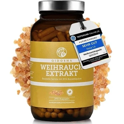 Abbildung von QIDOSHA® Boswellia serrata Weihrauchkapseln hochdosiert, TESTSIEGER 08/23*, 270 Stk/Glas, 85% Säure, 500mg Weihrauch Extrakt/Kapsel, Kapseln hochkonzentriert