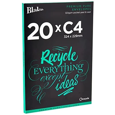 Abbildung von Blake Pure RP84653 Recycling Briefumschläge Haftklebung Super Weiß Wove C4 229 x 324 mm 120g/m² 20 Stück