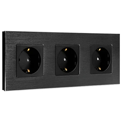Abbildung von Navaris Alu Schuko Steckdose dreifach Design Einbau Wandsteckdose Schwarz Steckdosenleiste (Kabellänge 28,80 m)