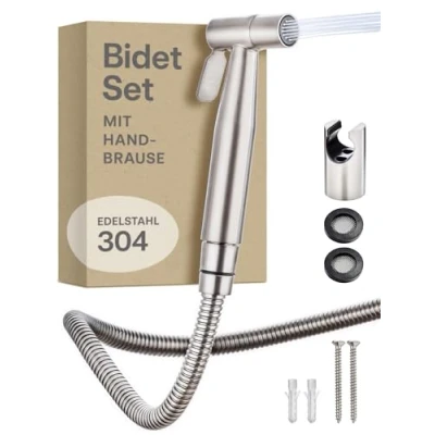 Abbildung von Praknu Bidetarmatur Bidet Set WC Brause für Intimdusche (Set) Handbrause, Schlauch, Halter rostfreier Edelstahl inkl. 2 Dichtungen