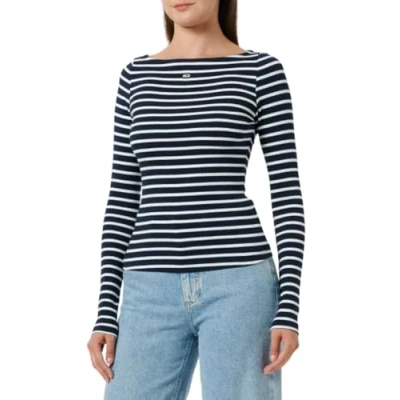Abbildung von Tommy Jeans Breton Stripe Langarmshirt, Damen, Größe: Large, Dark night navymulti