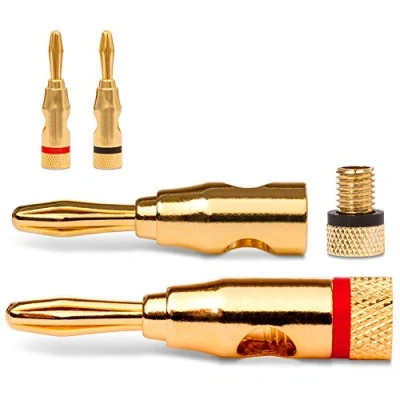 Abbildung von NAUC Bananenstecker Banana Stecker 24K vergoldet schraubbar 4 Stück (2 Paar) Steckverbinder für Lautsprecherkabel Kabel Boxen Verstärker AV Receiver Endstufen HiFi Stereoanlagen