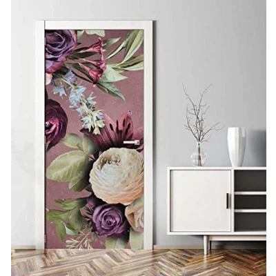 Abbildung von MyMaxxi Tür bekleben mit Türtapete Selbstklebend 90x200 Halcyon Blumen verschönern Türfolie Türaufkleber XXL Aufkleber Folie Türposter Türklebefolie Blüte Pflanze Garten lila