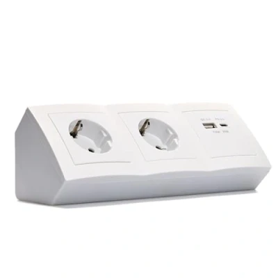 Abbildung von MC Power Steckdosenblock Unterbausteckdosen Flair Ecksteckdose 2 Fach Steckdose + USB C/A, 15cm Kabel mit Lüsterklemme, 230V / 16A, Aufbau, weiß matt