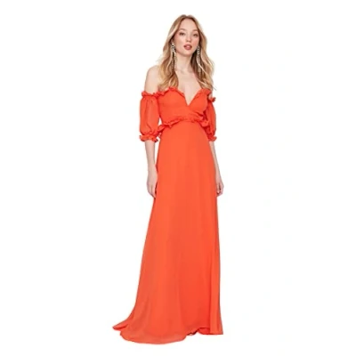 Abbildung von Trendyol Damen Women&#039;s Maxi Mermaid Regular Fit Woven Evening Dress Kleid, Orange, 64
