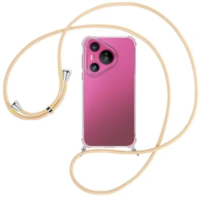 Abbildung von mtb more energy® Handykette kompatibel mit Huawei Pura 70 (P70) Goldkordel/Metallteile: Silber Smartphone Hülle zum Umhängen TPU Case