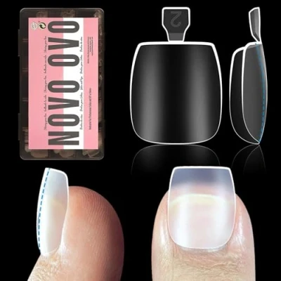 Abbildung von NOVO OVO Kegelquadrat Lange Dick fußnägel zum aufkleben, Thick Tapered Square Long toe nail tips, fussnägel kleben künstliche zehennägel, soft gel Full cover toenail fuß nägel 15 Größen 240 Stück