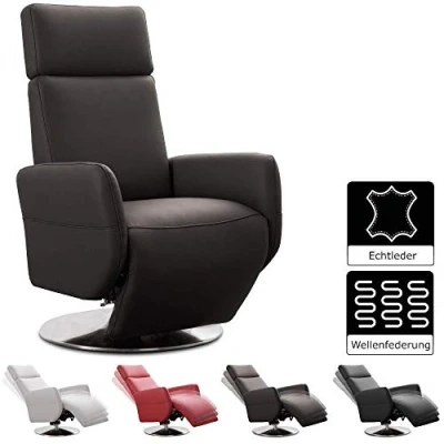 Abbildung von Cavadore TV Sessel Cobra / Fernsehsessel mit Liegefunktion, Relaxfunktion Stufenlos verstellbar Ergonomie M Belastbar bis 130 kg 71 x 110 82 Echtleder Mokka