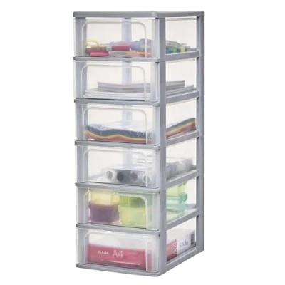 Abbildung von Iris Ohyama, Kunststoff Schubladenbox mit 6 flachen Schubladen, Grau, Easy Pull System, A4, A5 &amp; A6 Format, Schreibtisch Organizer für Büro, Schule, Schreibwaren, BPA frei, Schubladenschrank, OCH 2006