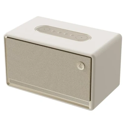 Abbildung von Edifier ES300 WLAN &amp; Bluetooth Lautsprecher 60W Hi Res Audio, AirPlay 2, LDAC, 12h Akku, Multiroom, USB AUX, Ambientebeleuchtung, Holzgehäuse, App Steuerung Kabelloser Premium Speaker (Creme)
