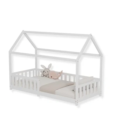 Abbildung von ecomi® Kinderbett Hausbett mit Rausfallschutz und Lattenrost, 90x200 / 80x160 für Kinder Weiß (80x160)