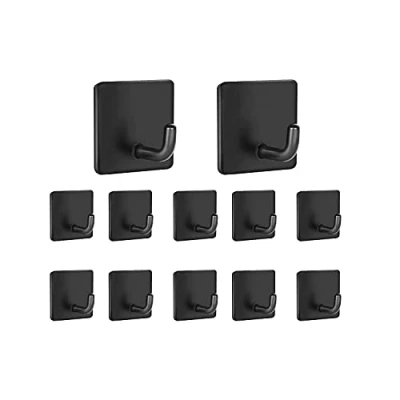 Abbildung von IZRA Haken Selbstklebend Handtuchhaken 12 Stück Edelstahl klebehaken Wall Hooks Handtuchhalter Küchenhaken Kleiderhaken Türhaken ， Ideal für Bad Toilette Küche Büro, Schwarz