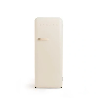 Abbildung von CREATE / RETRO FRIDGE 150 SAND/Kühlschrank mit Gefrierfach 281L in Cremeweiß, Griff Sand 102W, niedriger Energieverbrauch, 150cm, 3 Ablagen, Temperaturregelung,60x60x150cm