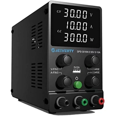 Abbildung von Labornetzteil, Jesverty Labornetzteil DC Regelbar Netzgerät(30 V, 10 A) mit hochpräzisem 4 stelligem LED Display, 5 V/2 A USB Port Testleitungsausgang, grobe und feine Einstellungen SPS 3010N