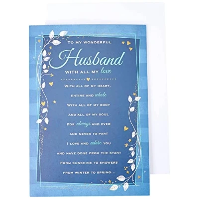 Abbildung von Piccadilly Greetings Heartfelt Wishes Sentimentale Geburtstagskarte für Ehemann, Regal Publishing, Blau, 22,9 x 15,2 cm