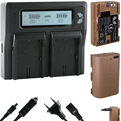 Abbildung von 2X SK Akku Ersatz für Canon LP E6NH // 2250mAh mit USB Typ C Ladebuchse/NTC Sensor &amp; V1 Gehäuse + LCD Dual Charger E6 E6N