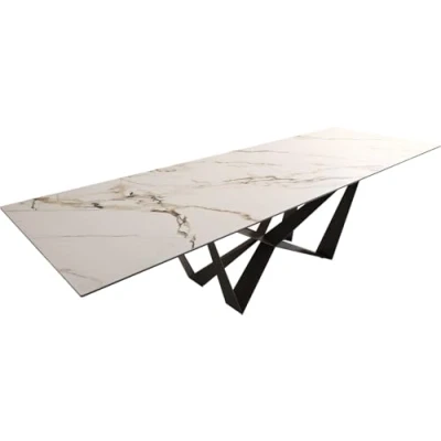 Abbildung von Esstisch Edge 300x100 Keramik Calacatta Luxe Weiß Gold Grau Spider Flachstahl Schwarz