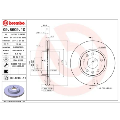 Abbildung von BREMBO COATED DISC LINE 09.8609.11 Bremsscheibe 277 21 5 innenbelüftet beschichtet mit Schrauben LAND ROVER: Freelander I SUV, SUV Cabrio