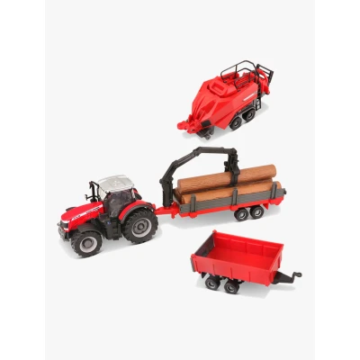 Abbildung von BB Junior Farmland Massey Fergusson 8740S Traktor mit 3 Anhänger
