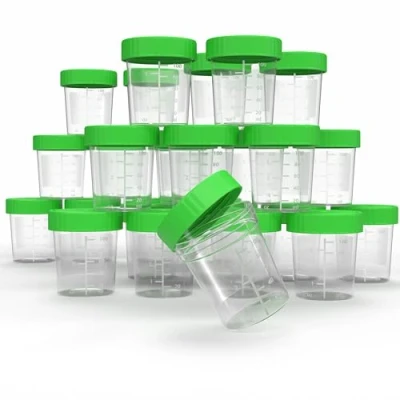 Abbildung von Horn Medical Urinbecher/Probenbecher mit Schraubverschluss 125ml Fassungsvermögen, Maßtabelle bis 100ml/3oz, beschriftbar (25)