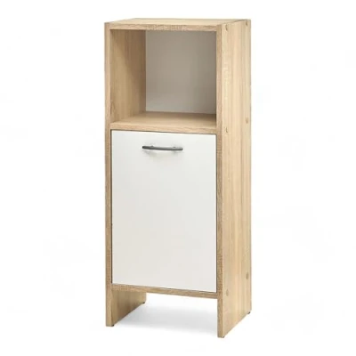 Abbildung von Boom Badezimmer Kommode in Weiß/Sonoma Eiche Optik Badezimmerschrank Bad Schrank mit viel Stauraum 33 x 82 28 cm (B/H/T)