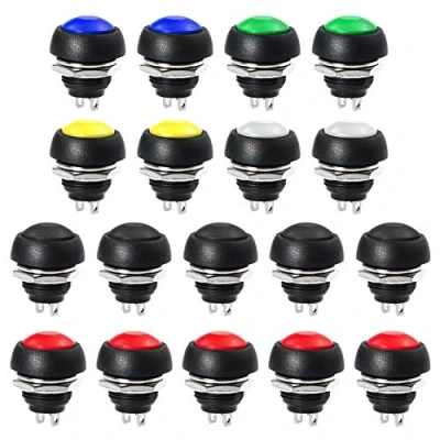 Abbildung von WayinTop 18 Stücke 12mm Mini Momentary Push Button Schalter Wasserdicht Momentanen Druckschalter 3A 125V Drucktastenschalter Ein Aus Taster Rund Drucktaster DIY (6 Farben)