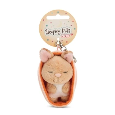 Abbildung von NICI Schlüsselanhänger Sleeping Pets Hase 8cm in Körbchen braun Treuer Begleiter für Rucksack oder Tasche, Schlüsselhalter klein und Groß 61604