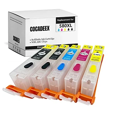 Abbildung von COCADEEX 580XXL Leere nachfüllbare Tintenpatrone Ersatz Kompatibel für Canon PGI CLI 581XXL, PIXMA TS6150 TS6151 TS6250 TS6251 TS6350 TS6351 TS705 TR7550 TR8550 TS9550 TS9551C Drucker