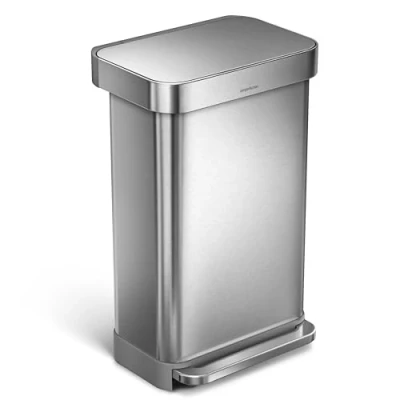 Abbildung von simplehuman CW2024 45 Liter, rechteckiger Treteimer mit Beutelfach, Mülleimer Küche, gebürsteter Stahl, 10 Jahre Garantie