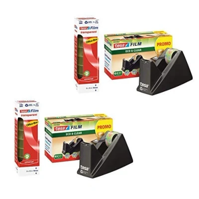 Abbildung von tesa Easy Cut® Tischabroller Economy ecoLogo®, inkl. 1 Rolle tesafilm® / Büro Spar Set 2X (Abroller + 8 Rollen extra)