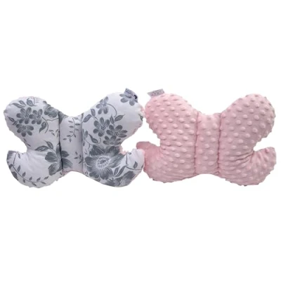 Abbildung von Medi Partners KOPFKISSEN Kinder Nacken Nackenstütze 100% Baumwolle/Minky Baby Nackenhörnchen für Auto Kinderwagen autofahrt Reisen Schlaf Hals Kissen Schlummerrolle (Berry mit rosa Minky)
