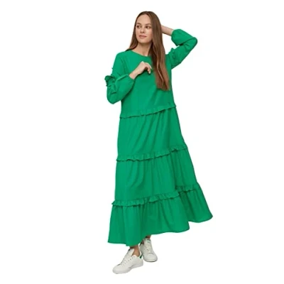 Abbildung von Trendyol Women&#039;s Woman Design Maxi A line Crew Neck Woven Dress, Green, 42