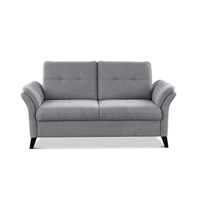Abbildung von CAVADORE 2er Sofa Grönland / Skandinavische 2 Sitzer Couch mit Federkern + Sitztiefenverstellung 173 x 90 102 Flachgewebe, Grau