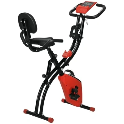 Abbildung von HOMCOM Heimtrainer X Bike 2 in 1 klappbarer Hometrainer (Magnetwiderstand, tlg., Fahrradtrainer), für Wohnzimmer, Rot+Schwarz