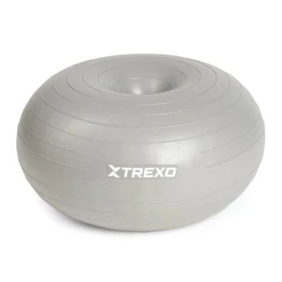 Abbildung von TREXO Gymnastikball Donut in Grau mit 50 cm Durchmesser, aus PVC, stabil und komfortabel Mobilisiert die Tiefenmuskulatur, ideal für Reha, Fitness Haltungskorrektur Inklusive Pumpe