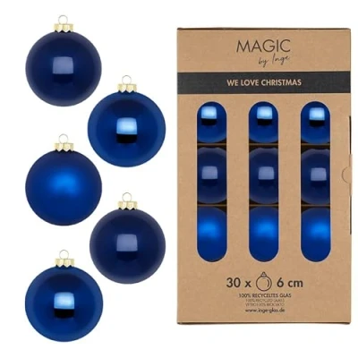 Abbildung von MAGIC by Inge Weihnachtsbaumkugel, Weihnachtskugeln Glas 6cm 30 Stück Royal Blue