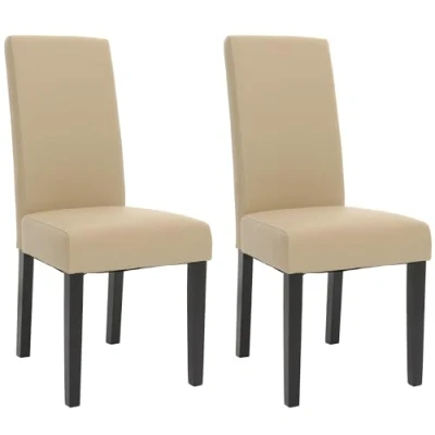 Abbildung von Mendler 2er Set Esszimmerstuhl HWC N66, Stuhl Küchenstuhl Lehnstuhl Massivholz Kunstleder Creme, Schwarze Beine