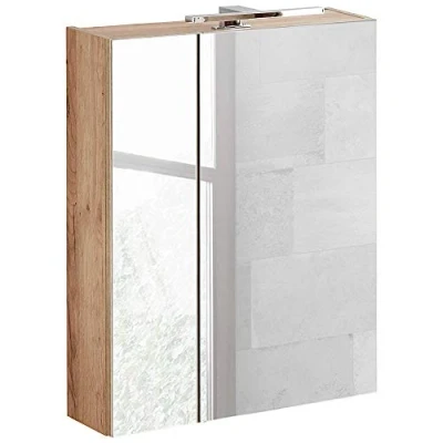 Abbildung von Lomadox Spiegelschrank TOSKANA 56 Badezimmer 60 cm mit LED Beleuchtung Wotaneiche B/H/T 60/75 80/16cm