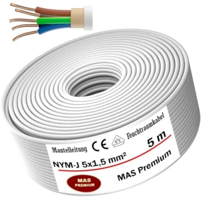 Abbildung von MAS Premium Feuchtraumkabel Stromkabel 5 200m Mantelleitung NYM J 3x1, 2,5 4 6 10 oder 5x1,5 16 Elektrokabel für Feste Verlegung (NYM mm², 5m)