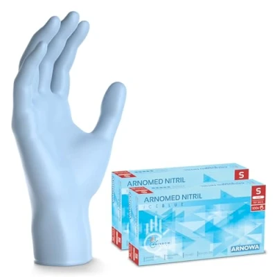 Abbildung von 200x ARNOMED Einweghandschuhe Hellblau (2x100 Stück), Einmalhandschuhe S, Nitril Handschuhe Einweg, Nitrilhandschuhe puderfrei, Gummihandschuhe Schutz in XS, M, L, XL