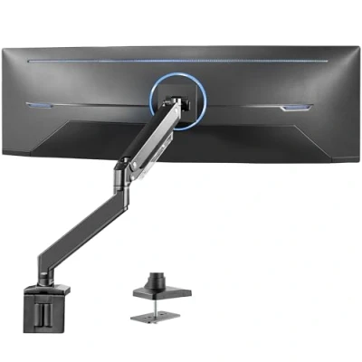 Abbildung von VIVO Hochwertiger Aluminium Monitorarm für ultrabreite Monitore bis zu 124,5 cm und 15 kg, einzelner Schreibtischhalterung, pneumatische Höhe, max. VESA 100 x 100, schwarz, STAND V101G1
