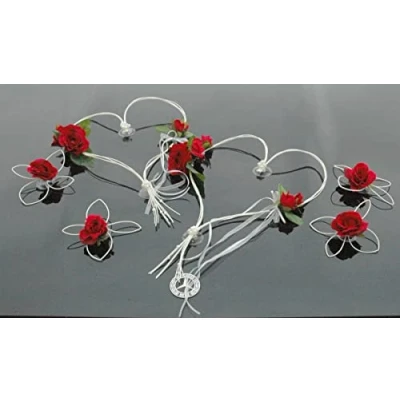 Abbildung von ROMANTISCHE Herzen Autoschmuck Auto Schmuck Braut Paar Rose Deko Dekoration Hochzeit Car Wedding (Rot 2 Set)