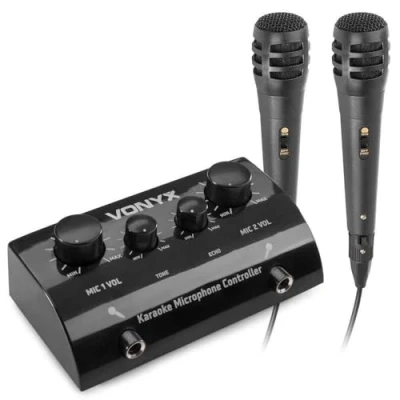 Abbildung von Vonyx AV430B Karaokeanlage mit 2x Karaokemikrofon und Mischpult