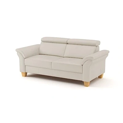 Abbildung von CAVADORE Echtleder 3er Sofa Ammerland / Landhaus mit Federkern + Kopfteilverstellung 186 x 84 93 Leder Weiß
