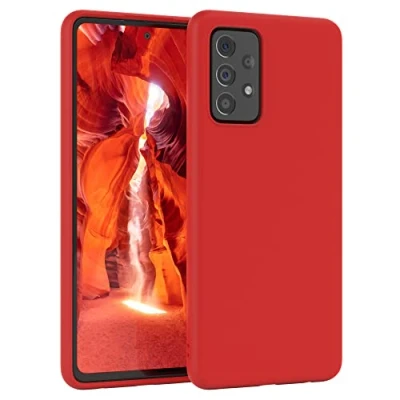 Abbildung von EAZY CASE Premium Silikon Handyhülle kompatibel mit Samsung Galaxy A72, A72 (5G), Slimcover Kameraschutz und Innenfutter, Silikonhülle, Schutzhülle, Bumper, Handy Case, Hülle, Softcase, Rot