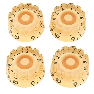 Abbildung von Musiclily Pro Metrische 18 Splines Zylinderform Potiknopfe Coarse Knurled Speed Knobs für Epiphone Les Paul SG E Gitarre, Creme (4er Set)