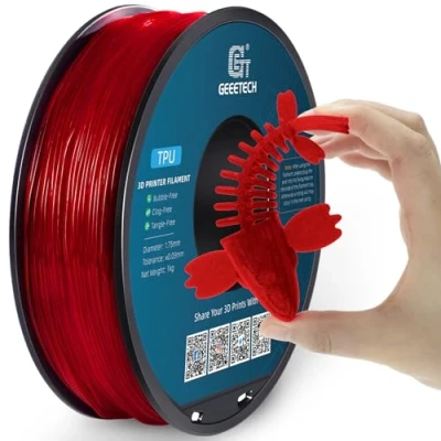 Abbildung von GEEETECH TPU Filament 1,75 mm +/ 0,02 für 3D Drucker, 1KG 1 Spool Transparent Rot